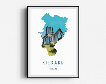 Kildare Cill Dara Ballynafagh Ruins Travel Poster, Wall Art, UNFRAMED, Ireland