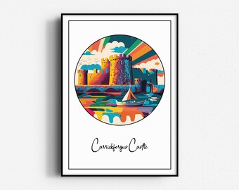 Carrickfergus Castle Colour Print, Wall Art, UNFRAMED, Ireland, County Antrim