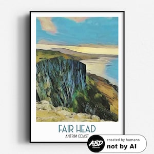 Fair Head Travel Poster,  Wall Art, UNFRAMED, Northern Ireland, Antrim