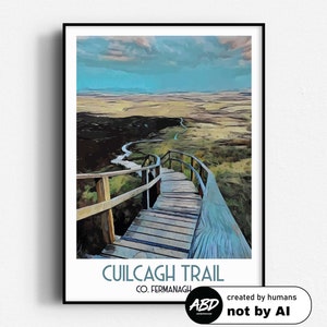 Cuilcagh Trail Travel Poster,  Wall Art, UNFRAMED, Northern Ireland,  Fermanagh