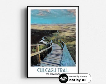 Cuilcagh Trail Travel Poster,  Wall Art, UNFRAMED, Northern Ireland,  Fermanagh