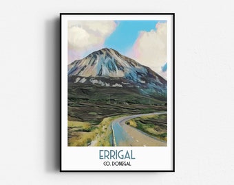 Errigal Travel Poster,  Wall Art, UNFRAMED,  Ireland, Donegal