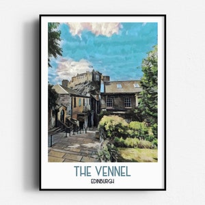 The Vennel Steps Travel Poster,  Wall Art, UNFRAMED, Edinburgh, Midlothian
