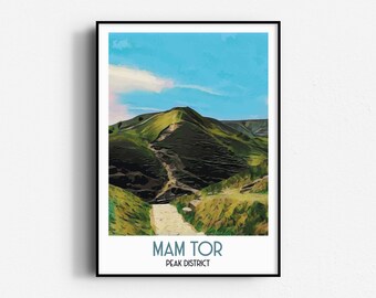 Mam Tor Travel Poster,  Wall Art, UNFRAMED, England