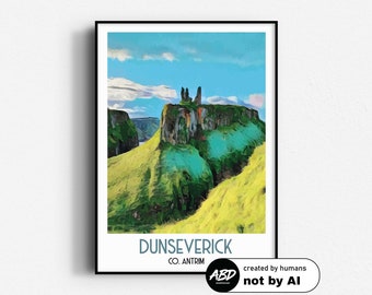 Dunseverick Castle Travel Poster,  Wall Art, UNFRAMED, Northern Ireland, Antrim