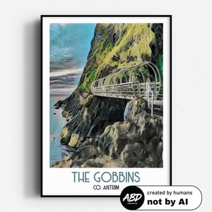 Cartel de viaje de los Gobbins, arte mural, UNFRAMED, Irlanda del Norte, Antrim