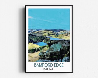 Bamford Edge Travel Poster,  Wall Art, UNFRAMED, England