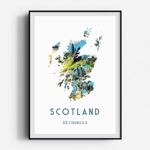 Scotland Alba Councils Travel Poster,  Wall Art, UNFRAMED, Comhairlean