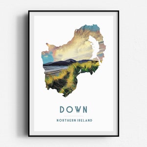 Poster di viaggio Down/An Dún Murlough Beach, arte da parete, SENZA CORNICE, Irlanda del Nord, Irlanda