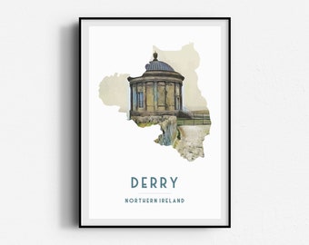 Derry Doire Londonderry Mussenden Temple Travel Poster,  Wall Art, UNFRAMED, Northern Ireland, Ireland
