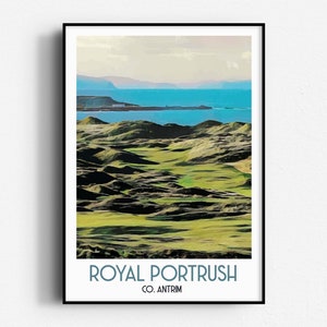 Poster turistico di Royal Portrush, arte murale, senza cornice, Irlanda del Nord, Antrim