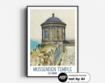 Mussenden Temple Travel Poster,  Wall Art, UNFRAMED, Northern Ireland, Derry/Londonderry