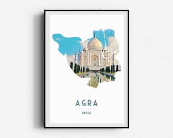 Agra Taj Mahal Travel Poster,  Wall Art, UNFRAMED, India