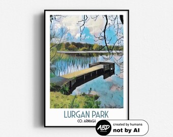Lurgan Park Travel Poster,  Wall Art, UNFRAMED, Northern Ireland, Armagh