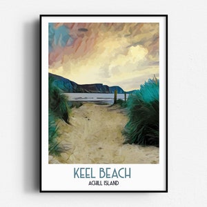 Póster de viaje a la isla Achill de Keel Beach, arte mural, SIN MARCO, Irlanda, Mayo