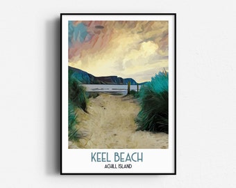 Póster de viaje a la isla Achill de Keel Beach, arte mural, SIN MARCO, Irlanda, Mayo