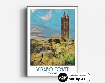 Scrabo Tower Travel Poster,  Wall Art, UNFRAMED, Northern Ireland, Co. Down