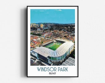Windsor Park Travel Poster,  Wall Art, UNFRAMED, Northern Ireland, Belfast. Linfield