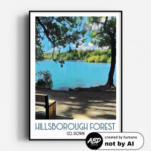 Poster di viaggio di Hillsborough Forest Park, arte da parete, SENZA CORNICE, Irlanda del Nord, Giù