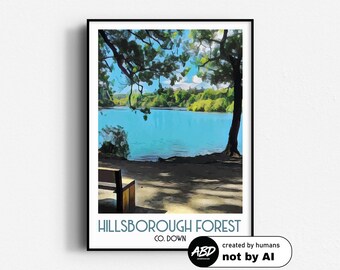 Hillsborough Forest Park Travel Poster,  Wall Art, UNFRAMED, Northern Ireland, Down