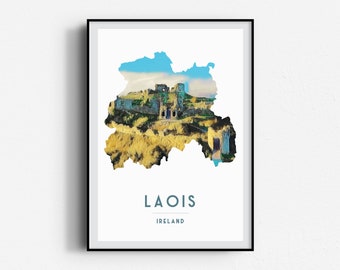 Laois Rock of Dunamase Travel Poster, Wall Art, UNFRAMED, Ireland