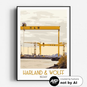 Poster di viaggio Harland & Wolff, arte murale, SENZA CORNICE, Irlanda del Nord, Belfast