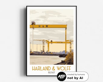Harland & Wolff Travel Poster,  Wall Art, UNFRAMED, Northern Ireland, Belfast