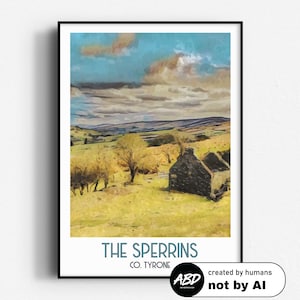 The Sperrins Travel Poster,  Wall Art, UNFRAMED, Northern Ireland, Tyrone