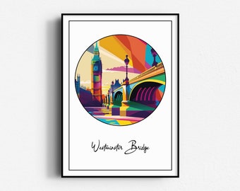Westminster Bridge Big Ben Colour Print, Wall Art, UNFRAMED, England