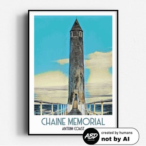 Chaine Gedenkturm Reiseplakat, Wandkunst, UNGERAHMT, Nordirland, Antrim