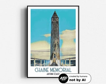 Chaine Memorial Tower Travel Poster,  Wall Art, UNFRAMED, Northern Ireland,  Antrim