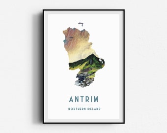 Irish Poster Irish Landscape Prints Prints Antrim Map Travel Poster Poster Wall Art