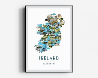 Ireland Éire Counties Travel Poster,  Wall Art, UNFRAMED, Northern Ireland, Ireland