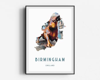 Birmingham Bullring Bull Travel Poster, Wall Art, UNFRAMED, Engeland