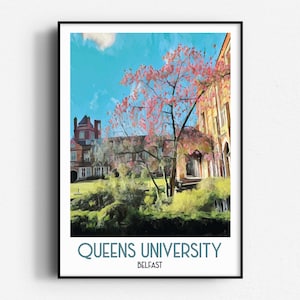 Poster turistico della Queens University di Belfast, arte murale, senza cornice, Irlanda del Nord, Belfast