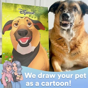 Custom Gift For Pet Owner - Turn Your Pet Into A Cartoon, Hand-Drawn Digital Pet Art, Photo To Cartoon Cartoon Pet Portrait