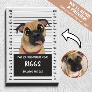 Custom Pet Mugshot Portrait Wanted Poster Funny Pet Lover Gift Criminal Pet Portrait