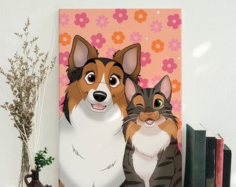 Custom Cat and Dog Portrait Dog Cat Lover Unique Holiday Gift Pet Lover Present Personalized Print