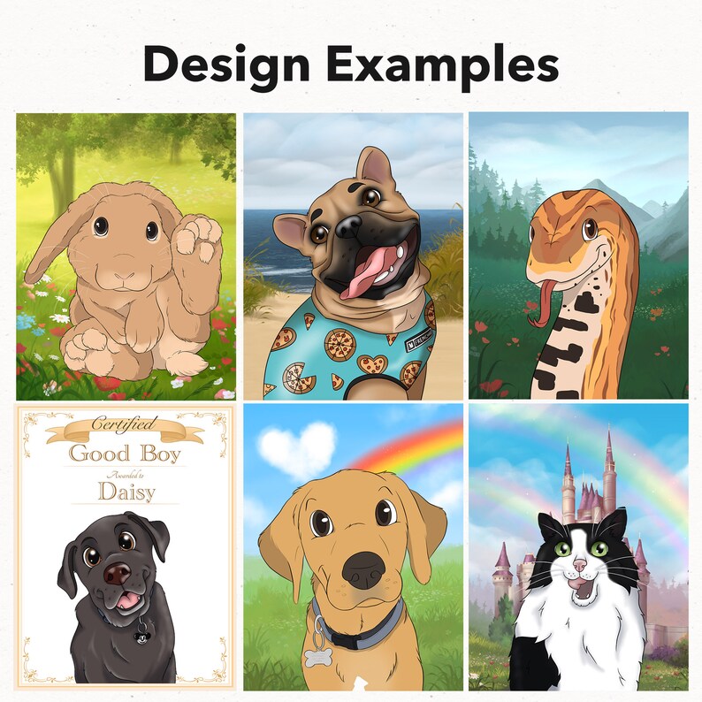 Turn Your Pet Into A Cartoon Character Before and After Etsy