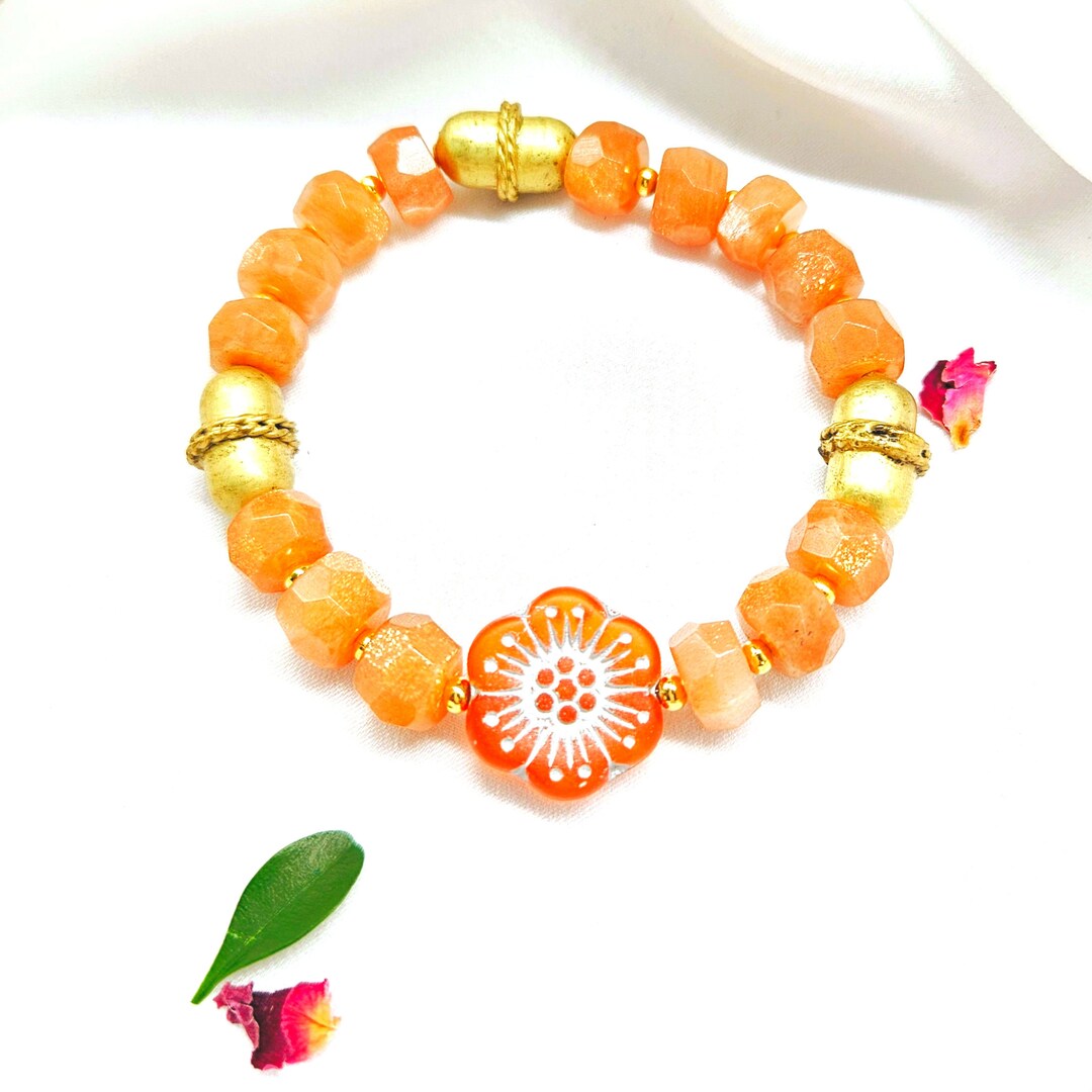 Boho Tangerine Bracelet//artisan Jewelry//rustic Jewelry//beaded