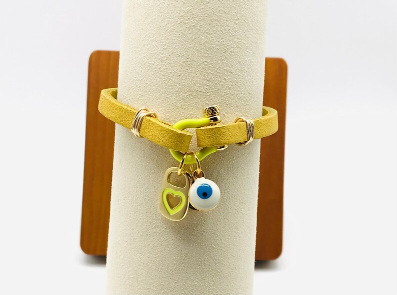Vegan Leather Soda Pop Top Leather Charm Bracelets Faux Suede Boho Jewelry Charms Evil Eye Charm Enamel Connector