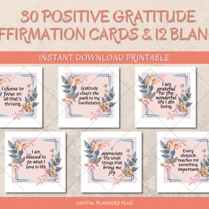 Daily Words of Affirmation Cards Printable Deck, Affirmation Cards for Women, Mindfulness & Encouragement, Blank Printables, Kindness Gift
