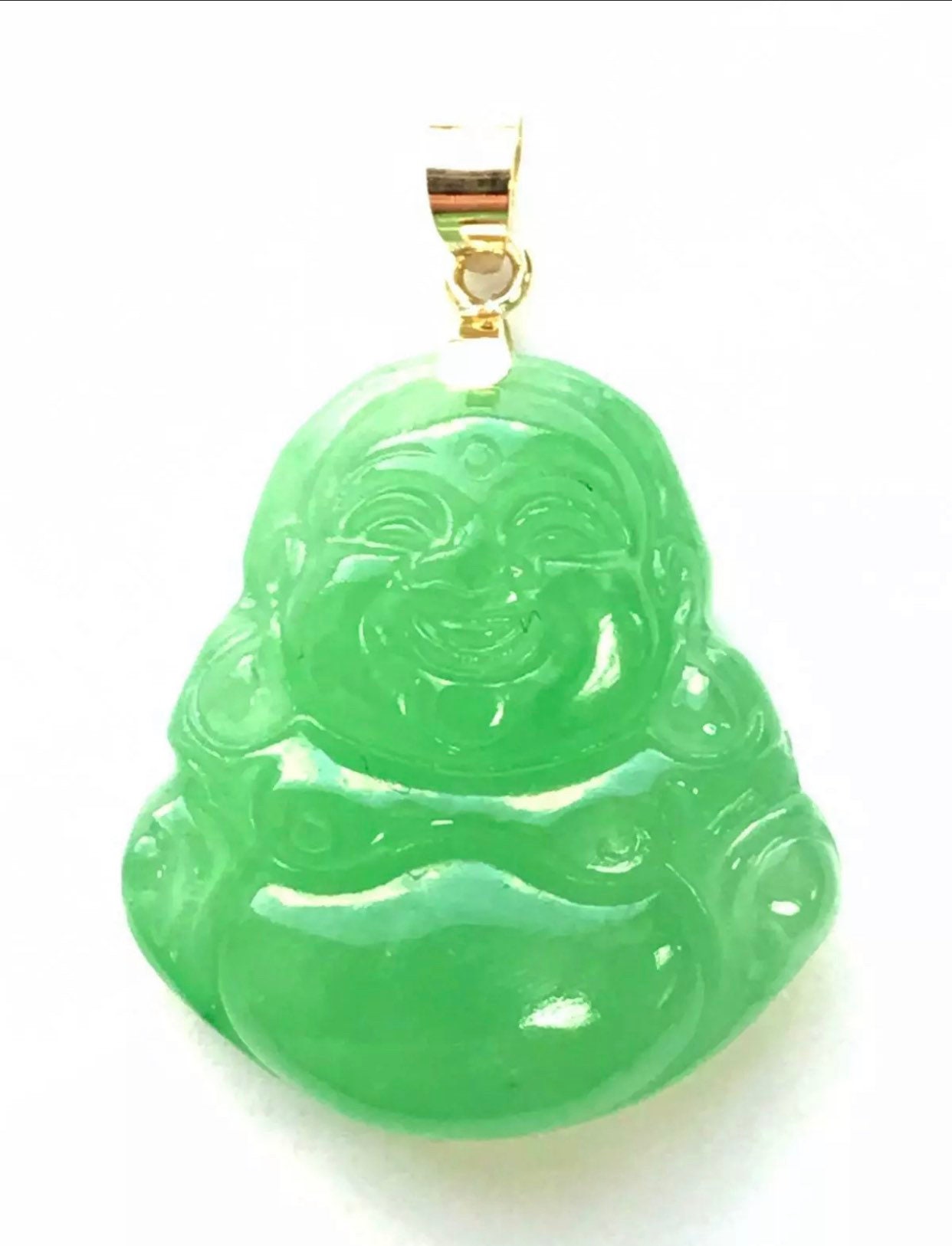 18k Solid Gold Bale Jade Happy Buddha Pendant | Etsy