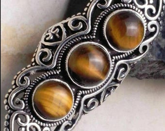 VINTAGE (Owned) Trilogy Tiger’s Eye Ring 925 Sterling Silver Size 7.75 US