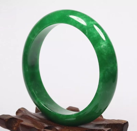 VINTAGE Medium Jadeite Green Jade Bangle Size 58m… - image 4