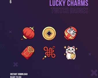 Lucky Charms Twitch Badges | Stream Sub Bit Badges | Asian | Good Luck | Twitch Graphics | Streamer | Subbadges | Amulet | Talisman
