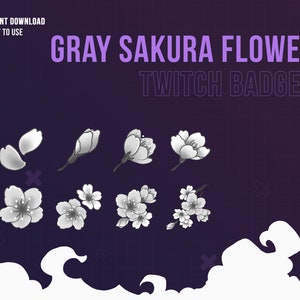 Gray Sakura Flower Badges | Sakura Twitch Badges | Stream Sub & Bit Badges | Cherry Flower Badges | Sakura | Twitch Graphics | Flower Badges