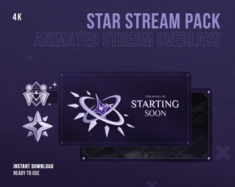 Night Star Stream Pack | Animated Overlays | Starry | Primogem | Streamer Assets | Twitch Set | Stinger Transition | Inspired by Genshin