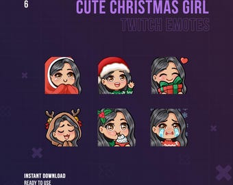 Cute Christmas Tanned Girl Twitch Emotes | Gamer Emotes | Winter Stream | Black Hair and Brown Eyes | Twitch Graphics | Chibi | Xmas Holiday