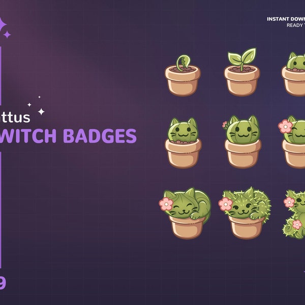 Cactus Cat Twitch Badges | Stream Sub & Bit Badges | Cat Bit Badges | Cat | Cactus | Twitch Graphics | Cat Badges